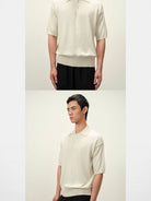 Roya Cotton Cashmere Knit Polo in White - On Model