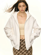 ARISEISM Oversized Cotton Blend Zip Up Hoodie in White - On Model