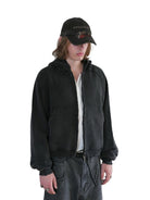 UNKNOWNWORLD Distressed Washed Zip Up Hoodie in Black - On Model