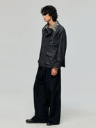 Simple Project Waxed Knit Collar Safari Jacket in Gray - On Male Model