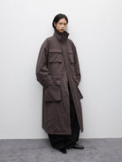 RandomPiece Eco Fur Trimmed Cotton Parka in Coffee - On Model