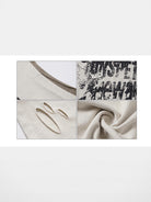 BIGGOLD STUDIO Distressed Graffiti Off Shoulder Tee in Cream - Detail #color_cream