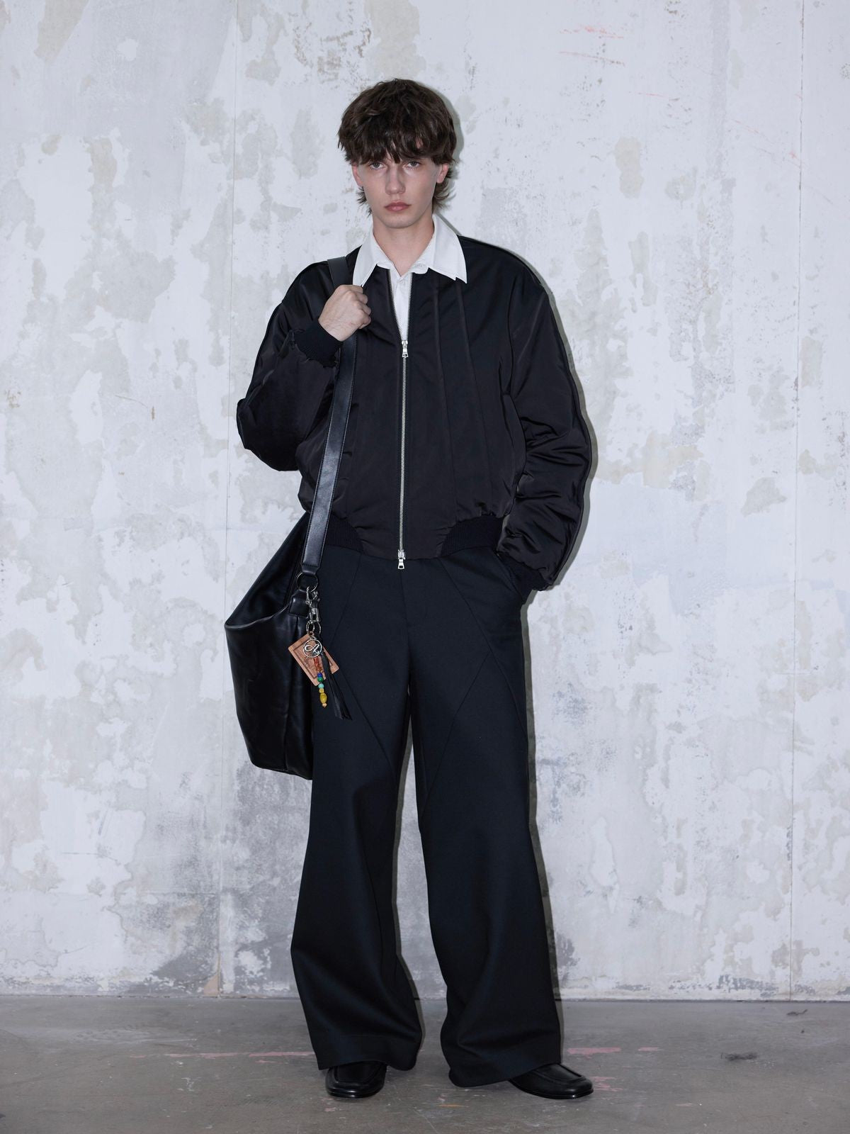AFterTaste High Density Nylon Split Panel Bomber in Black - On Model