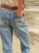 Retro 21 Washed Ice Blue Flared Jeans in Blue - On Male Model