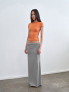 RARELY ALIKE Hourglass Cotton Crew Neck Tee in Orange - On Model