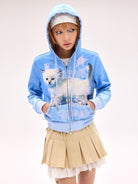 CFIERCE Reversible Cat Graphic Hoodie in Blue - On Female Model