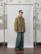 NANS Crinkled Metallic Down Puffer in Olive