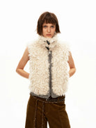 PUKI Reversible Sherpa Plaid Vest in Cream - On Model