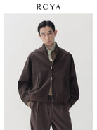 ROYA Melange Wool Blend Harrington in Brown - On Model