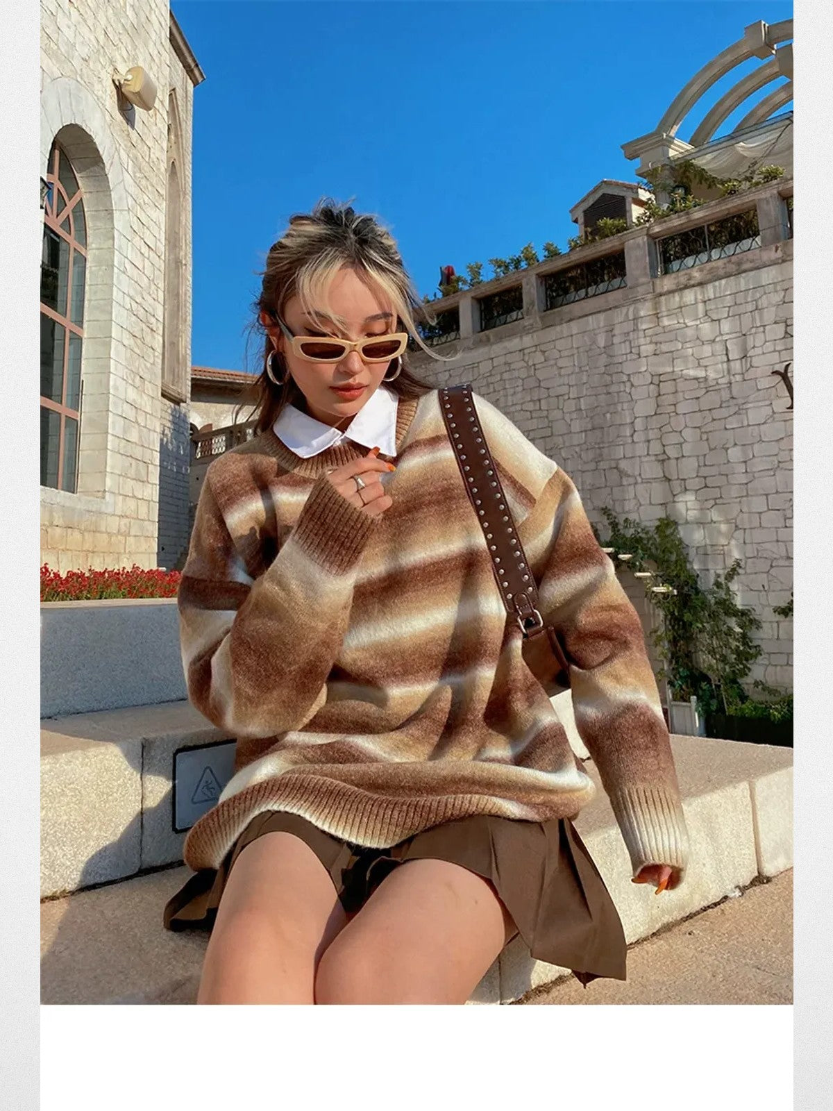 BeerBro Gradient Striped Knit Sweater in Brown