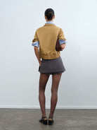 RARELY ALIKE Mock Layered Cotton Jacket in Beige - On Model