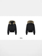 Big Gold studio Fur Trimmed Cropped Down Puffer in Black