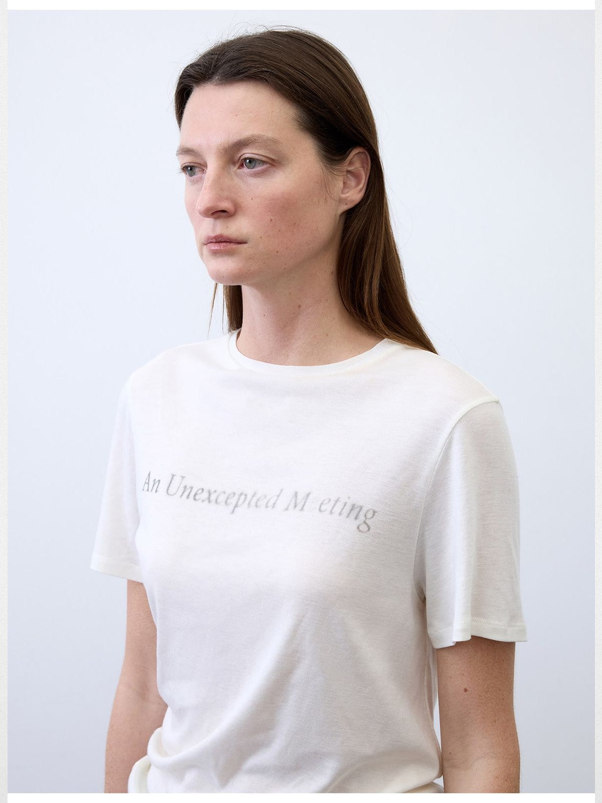 RandomPiece Silk Blend Graphic T Shirt in White - On Model