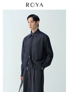 ROYA Silk Blend Denim Style Blouson in Blue - On Model