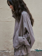 RandomPiece Washed Cotton Drawstring Jacket in Beige - On Model