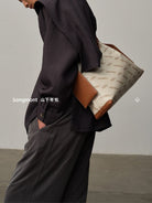 Songmont Monogram Canvas Leather Hobo in Beige - On Model