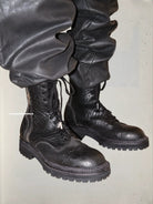 UNKNOWNWORLD Maryam Horse Leather Norwegian Welt Boots in Black - On Model