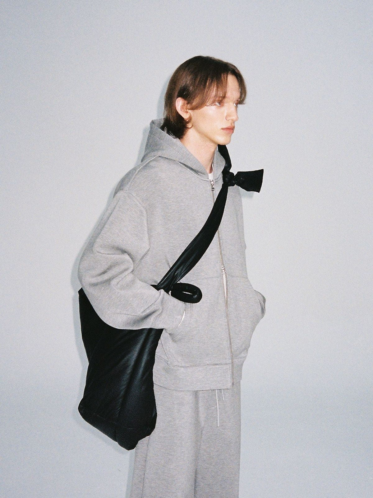 NANS Heavyweight Air Layer Zip Hoodie in Gray - On Model