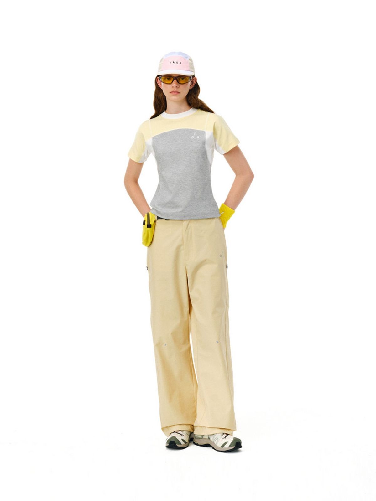 FPA Color Block Raglan T Shirt in Gray - On Model