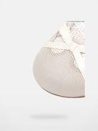 OLDORDER Puffy Suede Lace Mules in Beige - Detail
