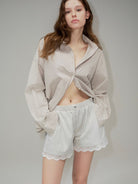 PUKI Lace Hem Track Shorts in Gray - On Model