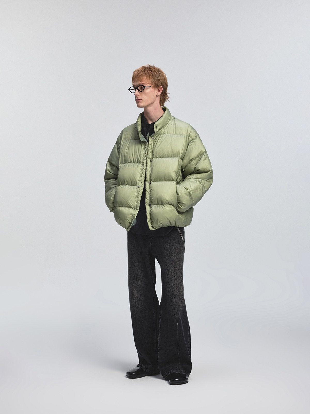 NANS 90 Goose Down Jacquard Puffer in Mint - On Model