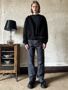 VLABMADE Garment Dyed Side Slit Jeans in Blue - On Model