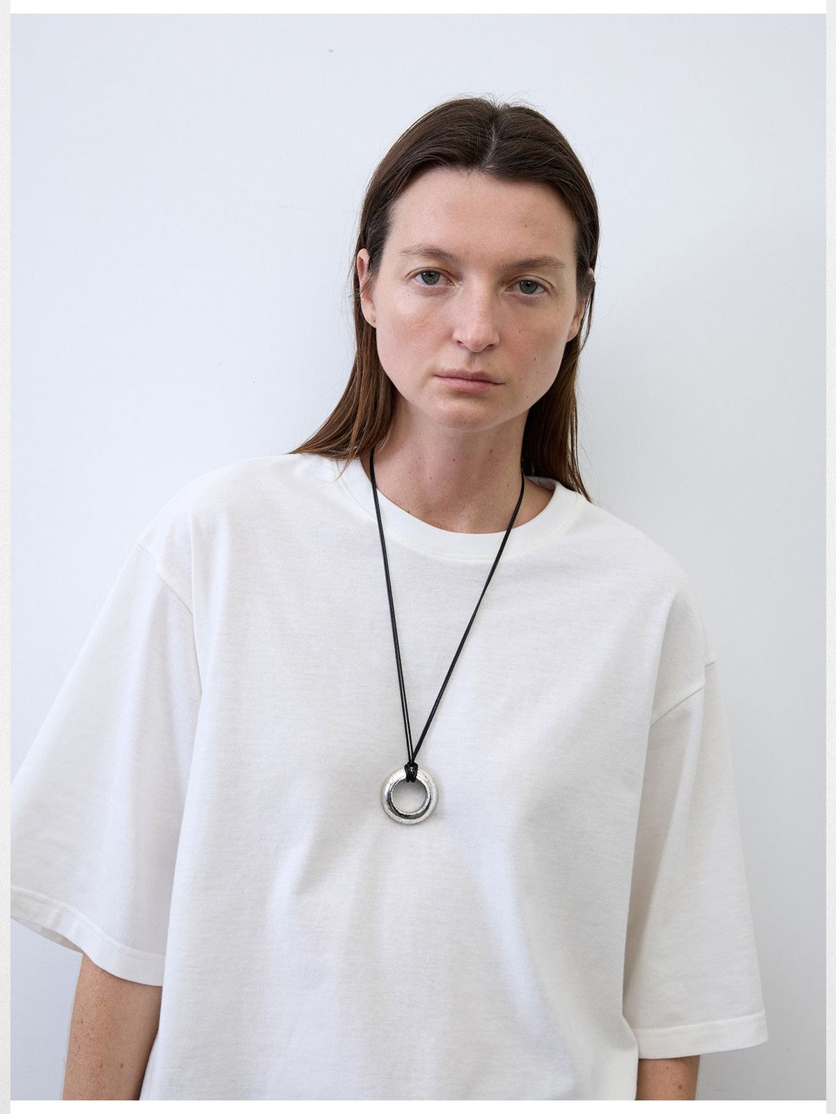 RandomPiece Oversized Drop Shoulder Cotton T Shirt in White - On Model