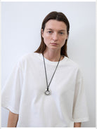 RandomPiece Oversized Drop Shoulder Cotton T Shirt in White - On Model
