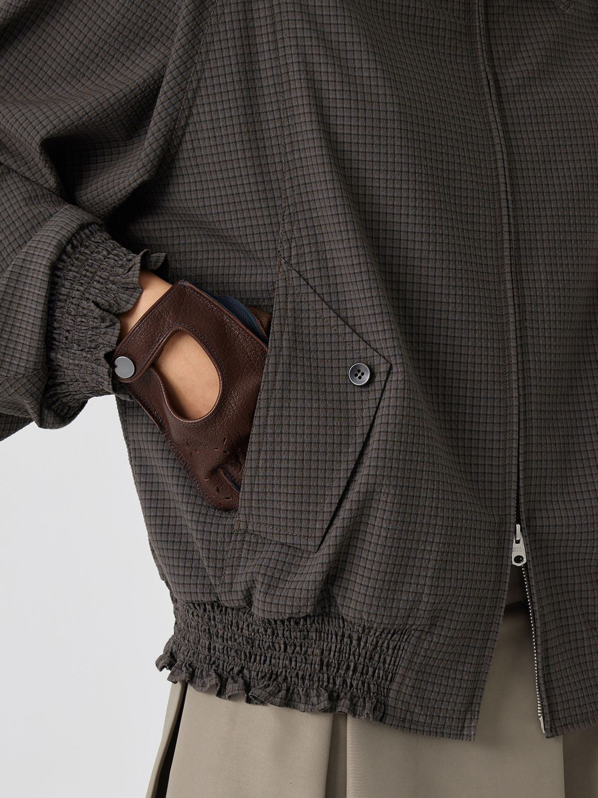 Simple Project Textured Plaid Harrington Jacket in Black - On Model