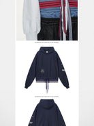 BLINDNOPLAN Spliced Layered Waistband Hoodie in Navy Blue