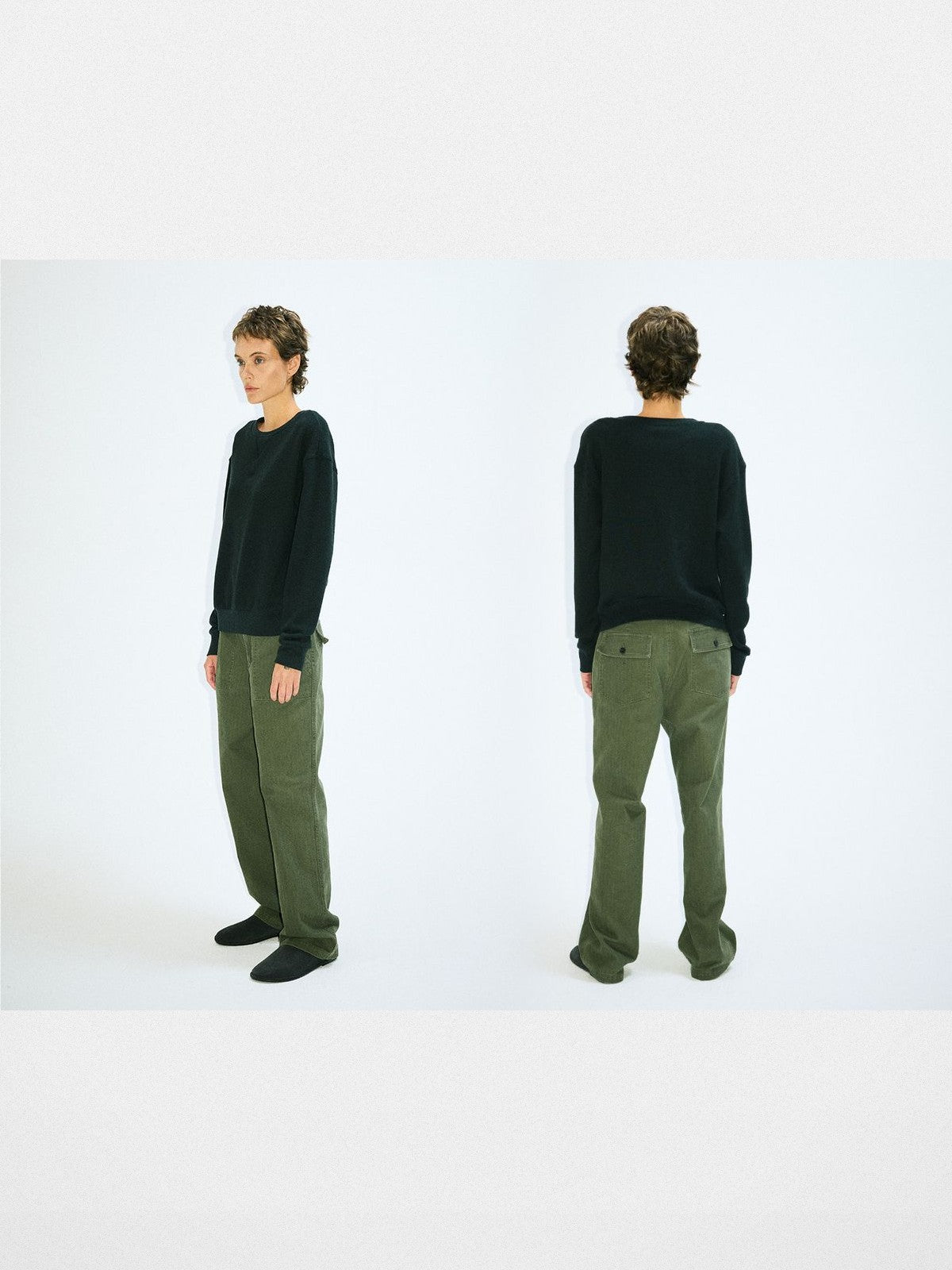 alright then Cotton Hemp Boat Neck Sweatshirt in Navy Blue - On Female Model