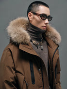 NANS Goose Down Parka with Fur Collar in Brown - On Male Model
