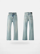 VLABMADE Ice Blue Distressed Micro Flare Jeans in Blue