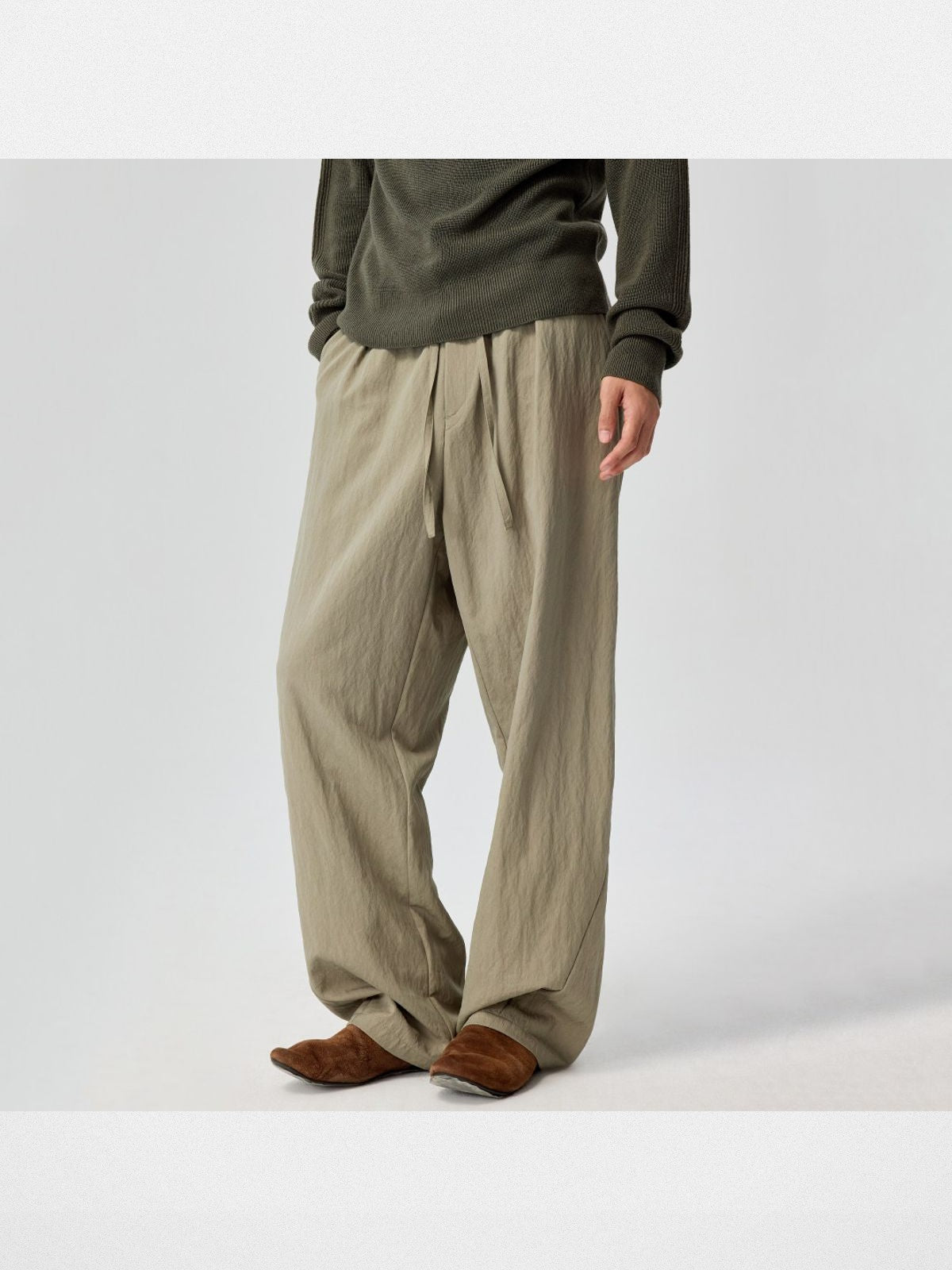 Simple Project Curved Leg Tencel Blend Trousers in Mint - On Model