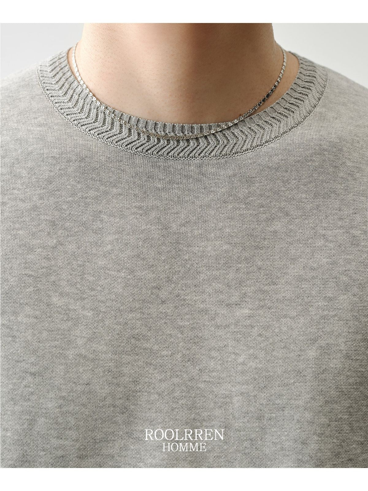 Roolrren Homme Cotton Acetate Cable Collar Knit in Gray - On Model
