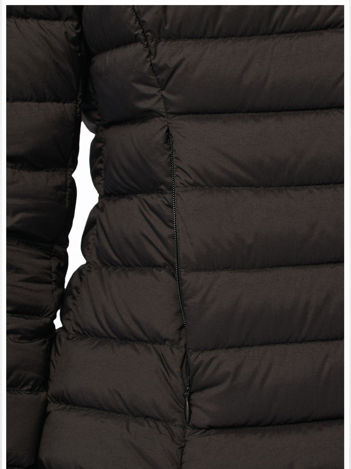 Alright then Slim Faux Fur Down Puffer in Black - Detail