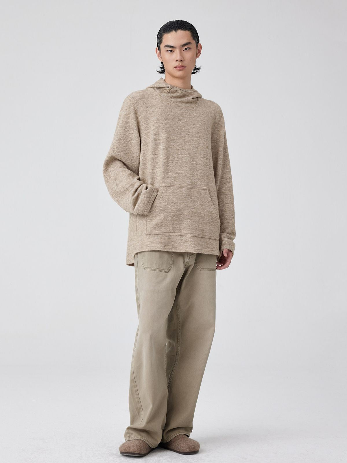 Simple Project Pom Pom Detail Hoodie in Beige - On Male Model