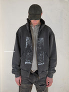 UNKNOWNWORLD Distressed Mechanical Print Hoodie in Black - On Model