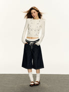 Ariseism Puppy Embroidered Knit Cardigan in White - On Model