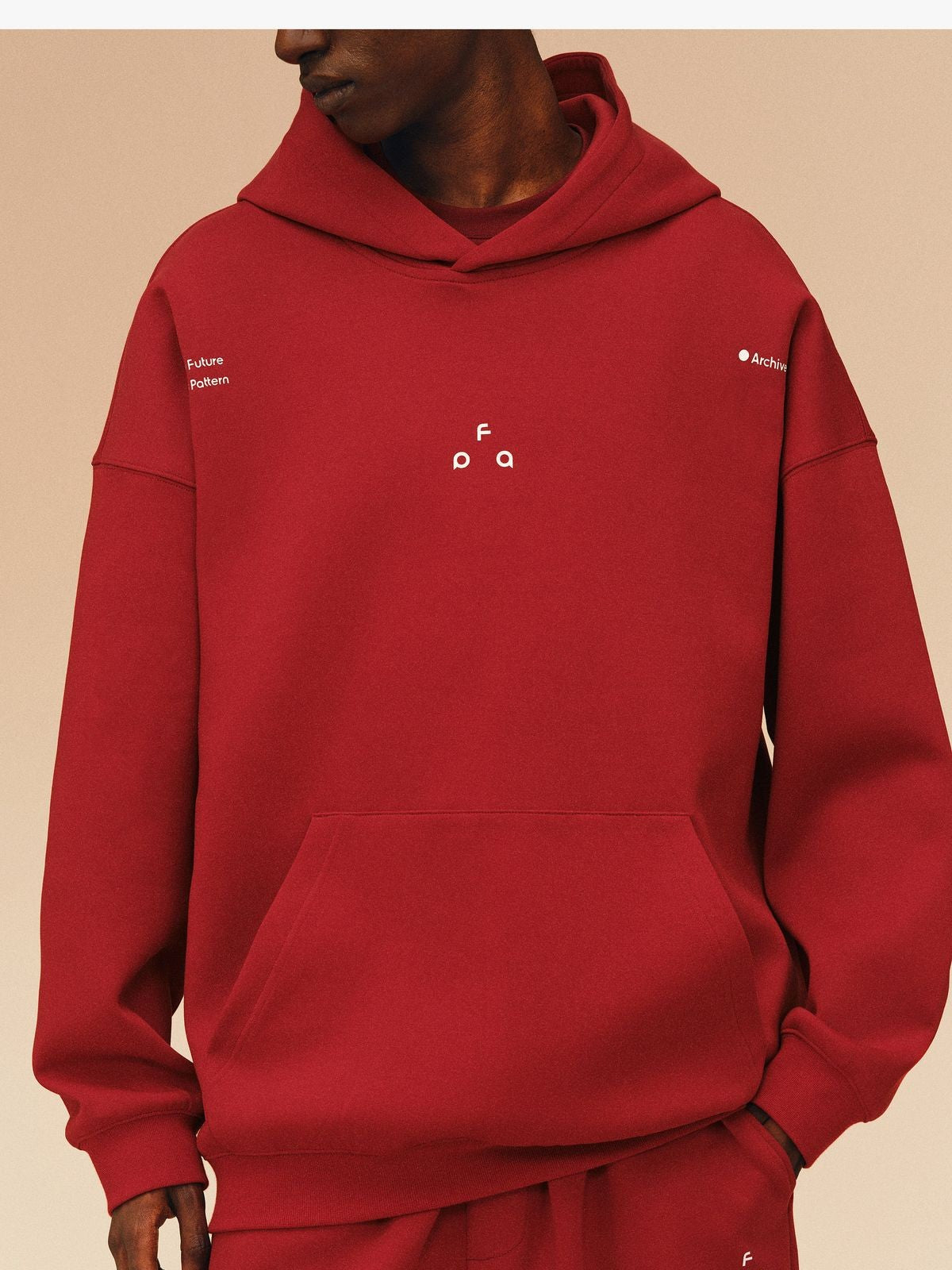 FPA Limited Edition Typography Hoodie in Red - On Male Model