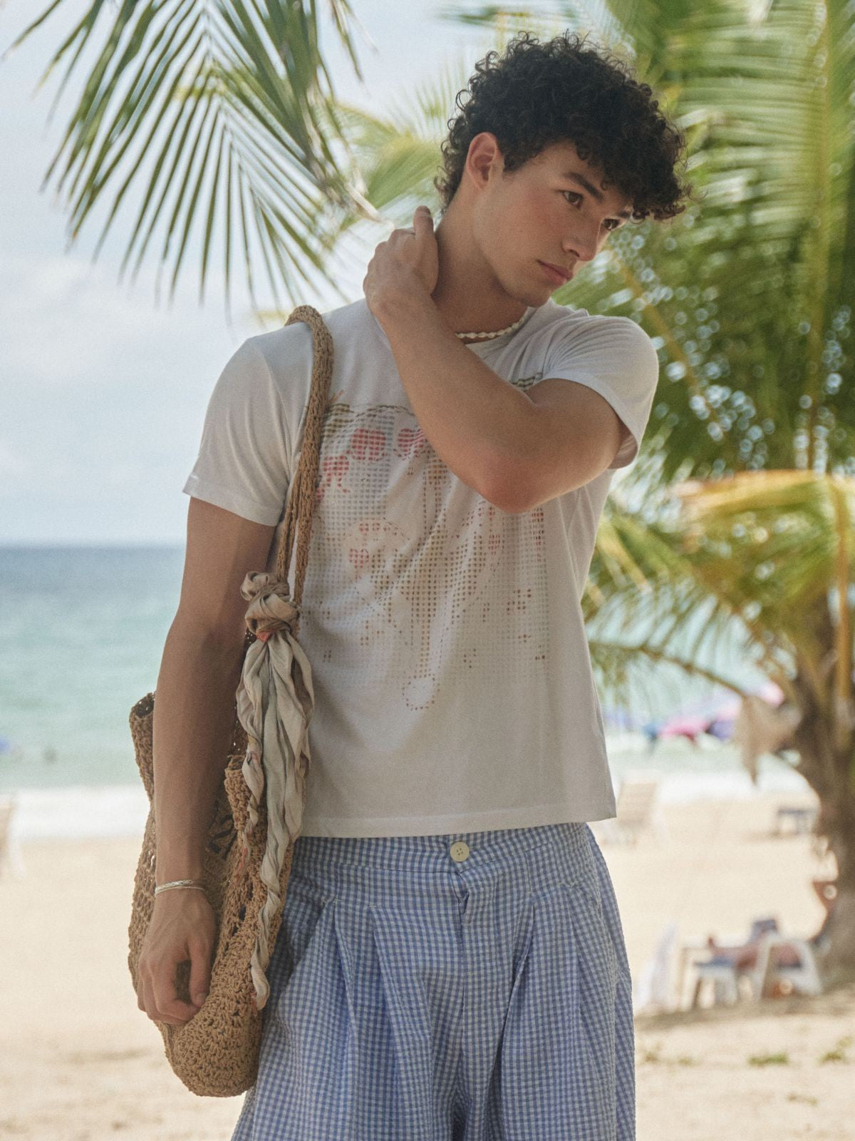 Retro 21 Island Heart Digital Print T Shirt in White - On Model