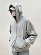 VLABMADE Boxy Cropped Zip Up Hoodie in Gray - On Model