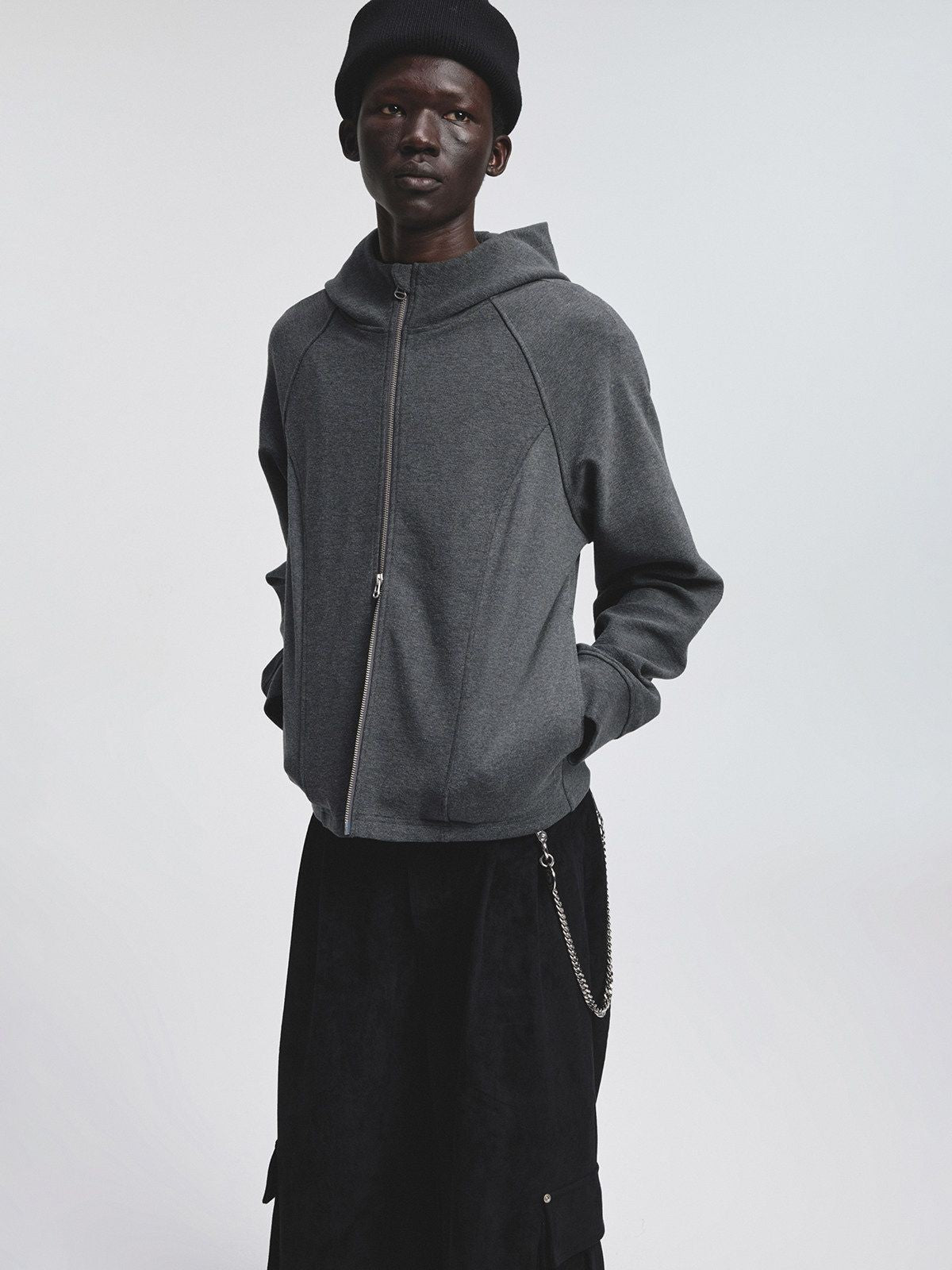 NANS 410G Heavyweight Raglan Hoodie in Gray - On Model