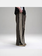 LOSTCTRL Side Snap Suede Track Pants in Beige - On Model