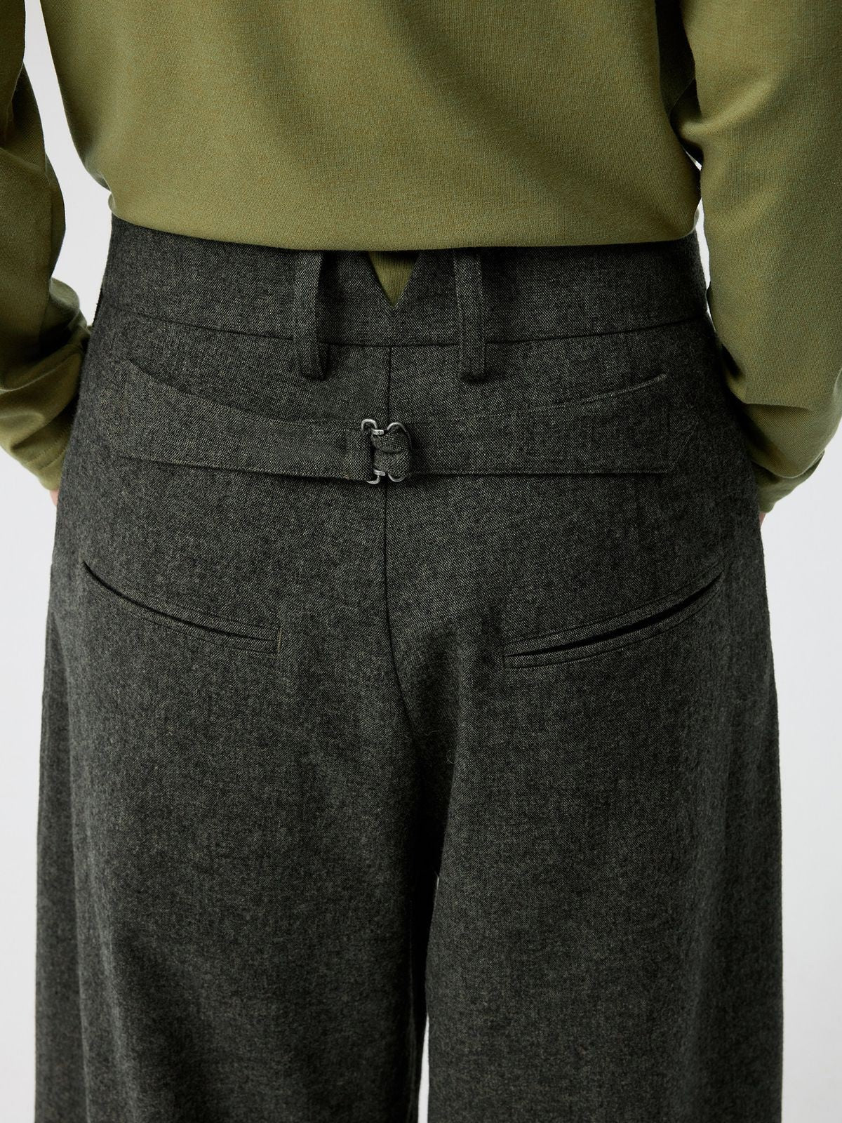 Simple Project Folded Placket Wool Blend Trousers in Green - On Male Model