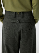 Simple Project Folded Placket Wool Blend Trousers in Green - On Male Model