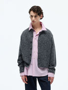 NANS Melange Merino Wool Cardigan in Gray - On Model