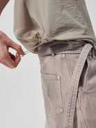 Simple Project Half Placket Nylon Shirt in Beige - On Male Model