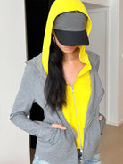 RARELY ALIKE Mock Layered Asymmetric Hoodie in Gray - On Model